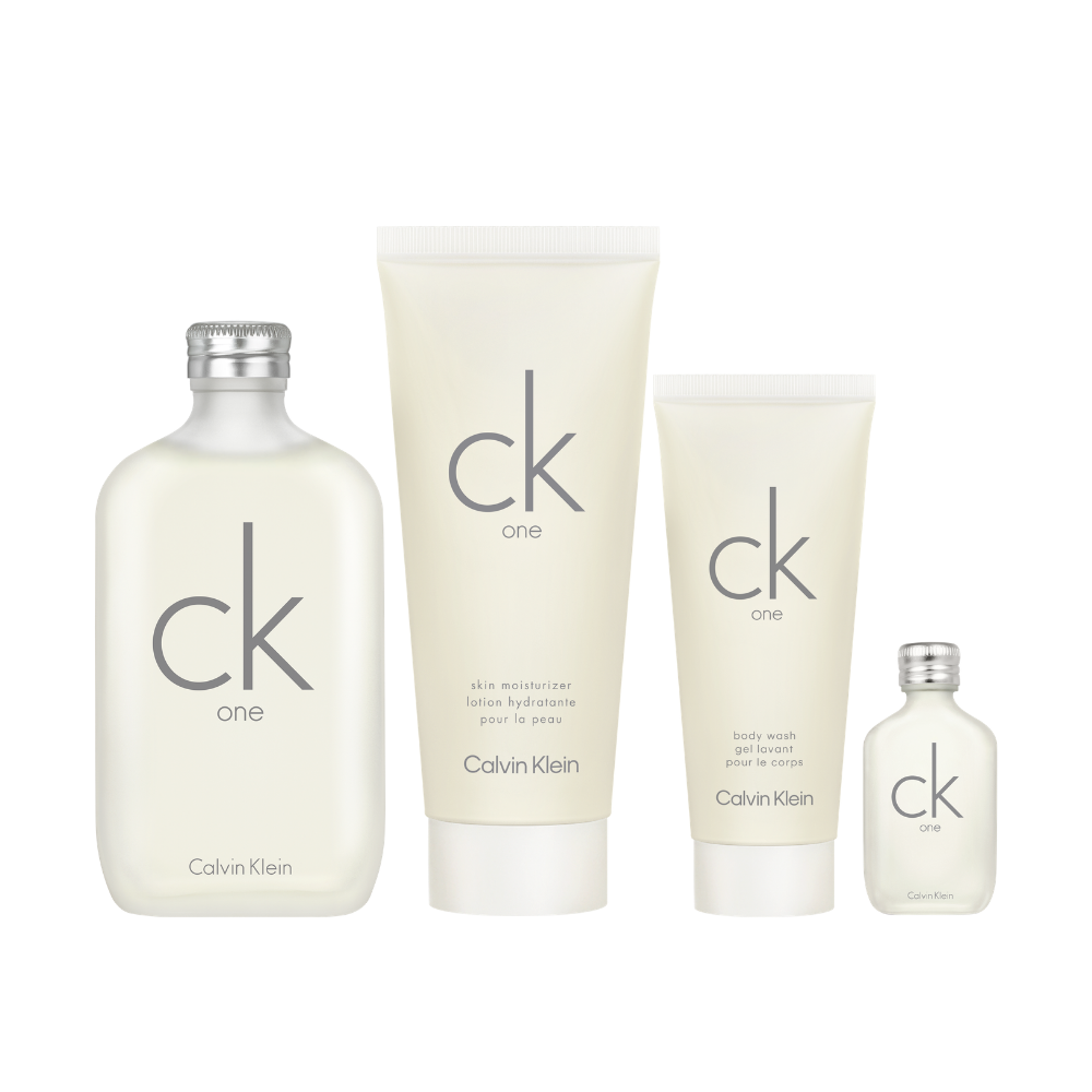 Perfume Set Calvin Klein CK One 4pc (Eau de Toilette200 + bl200 + sg100 + Eau de Toilette15) Unisex